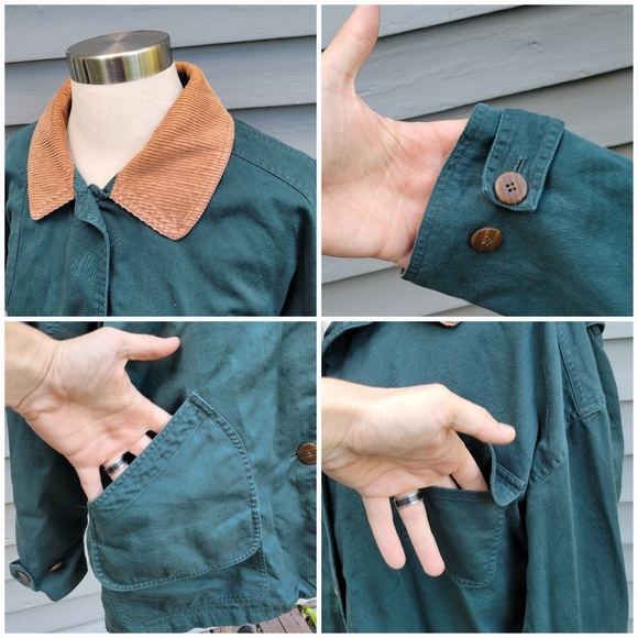 Vintage 90s y2k Outbrook Forest Green Plaid Lined Chore Work Farm Coat Jacket Lg - Picture 4 of 6